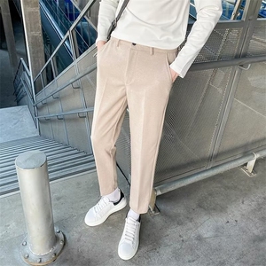 轻熟风西装裤子秋冬毛呢西裤直筒修身休闲裤男士九分裤加绒款 M4图片