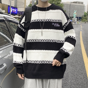 秋冬高街条纹毛衣男设计感小众慵懒风情侣针织衫上衣 M652-P43图片