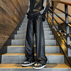 8XL-M特大码皮裤男直通休闲裤软软PU皮宽松阔腿男K9102P75控95，男装休闲裤，电商D206-1