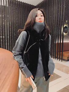高翻领针织衫女气质慵懒风毛衣宽松厚针织图片