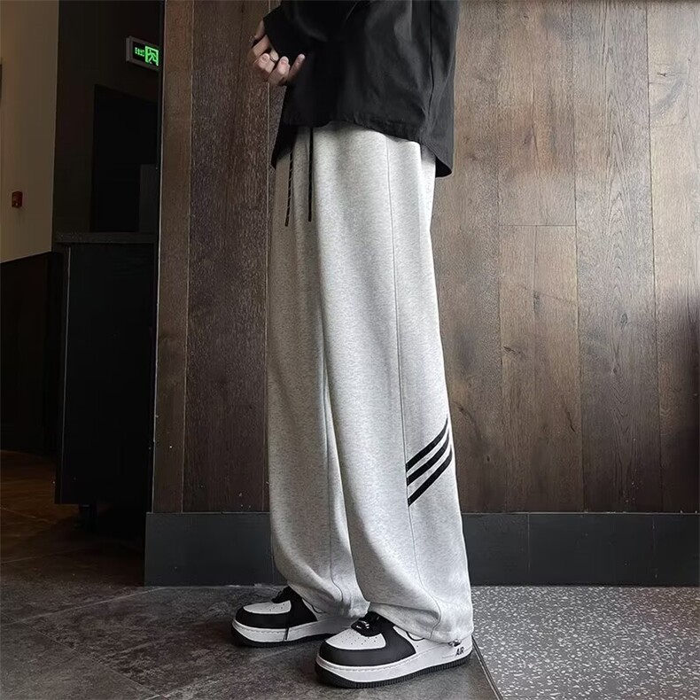 卫裤男秋冬款美式直筒宽松高街运动休闲条纹长裤K1335-p30加绒40,男装休闲裤,星座1008-2