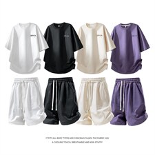 夏季美式潮牌发泡印花短袖T恤休闲短裤两件套装TZ888115特P45控88，男装牛仔裤，电商A309