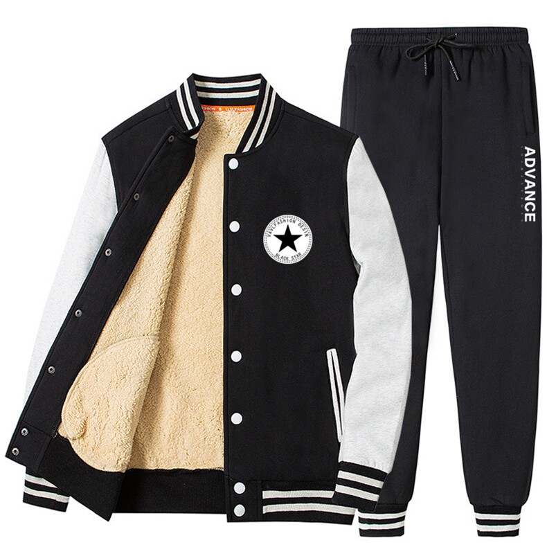 2025秋冬季新款羊羔绒棒球服卫衣套装潮XZ102A-4-531-P115,男装休闲套装,星座211-2