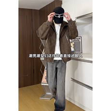 视频切片大口袋双拉链美式复古做旧PU皮夹克X1213-DY2315-特批80，男装夹克，星座1213