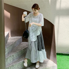 现货主图爆品蕾丝罩衫上衣+拼接半身裙套装2C375-506-P165-K248，女装套装/套裙，2C375