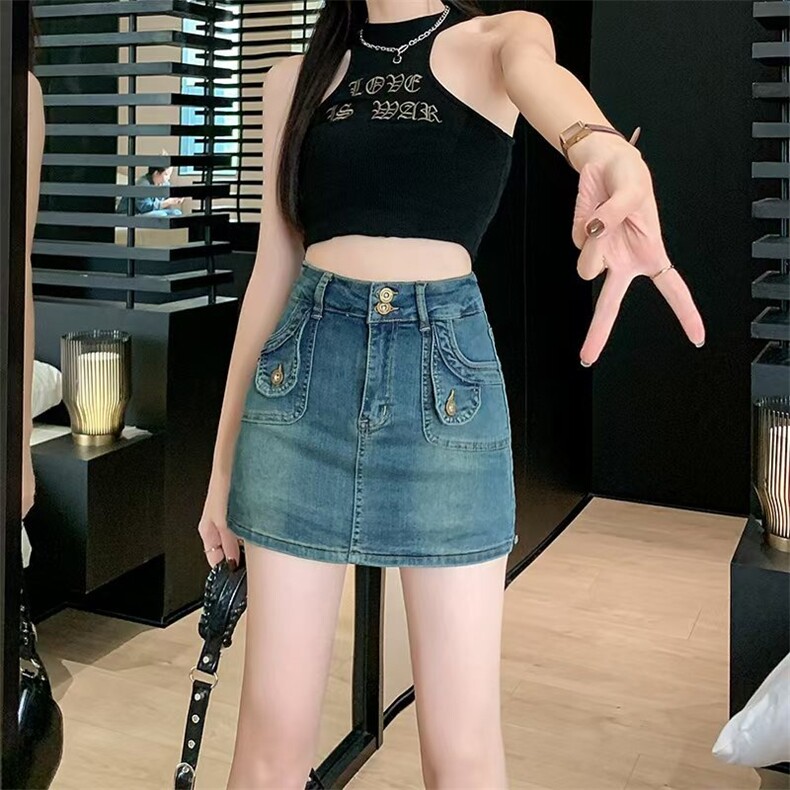 高腰复古牛仔半身裙女新款a字显瘦裙裤半裙短裙包臀裙子,男装休闲裤,星座1210-1