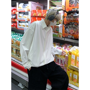 纯色休闲港风简约百搭舒适宽松韩版长袖衬衫男C2259-特价P30图片