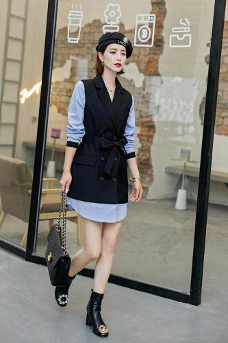 现货秋季新款拼接西装连衣裙，女装西装，依美依缘