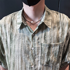 小伙风夏季男士七分袖扎染衬衫男休闲宽松衬衣A236-0853-P55，男装衬衫，电商A236
