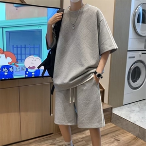运动套装男韩版潮流条纹拼色2023夏季新款ins短裤两件套W4783-P41图片