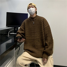 高品质秋款男圆领套头毛衣波浪线条纹针织衫鹿毛绒外套MY022-P50，男装针织衫/毛衣，星座308B-1