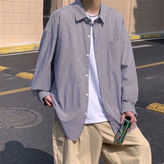 春秋薄款条纹衬衫男长袖ins港风日系宽松休闲韩版潮流百搭上衣服，男装衬衫，星座506A