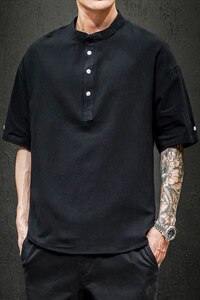 2021夏季新马切达日系大码男风棉麻亚麻短袖T恤T188-P30图片