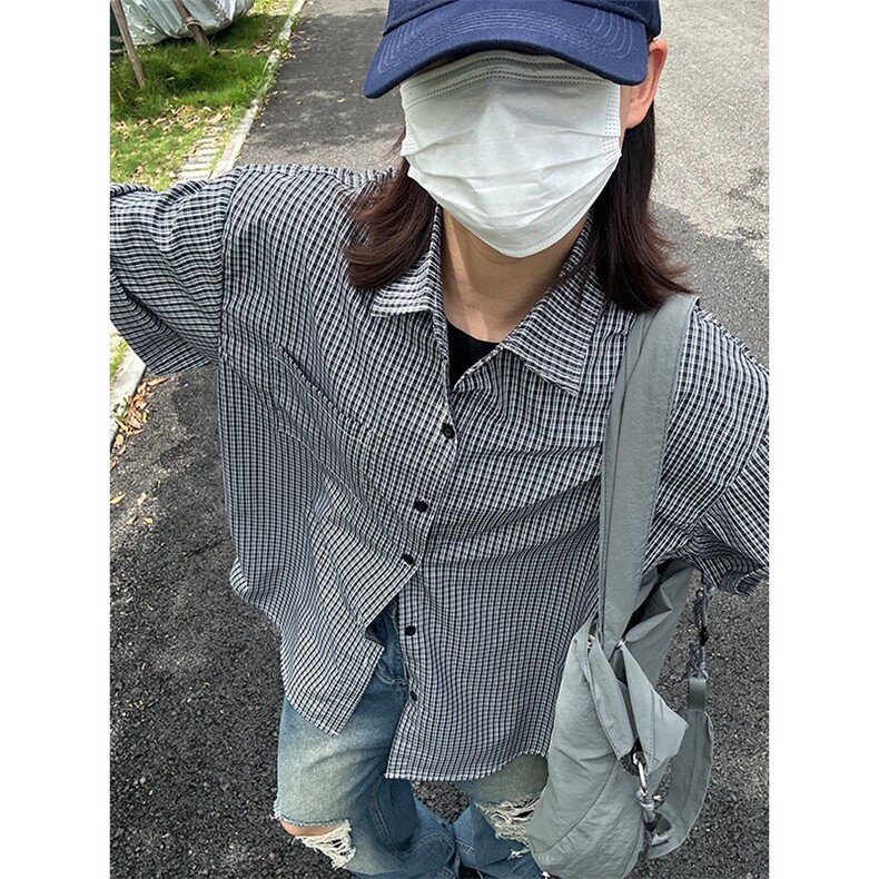 格子衬衫春夏美式短袖衬衫港风情侣装休闲衬衣CS286-P30,男装T恤,星座301C-5