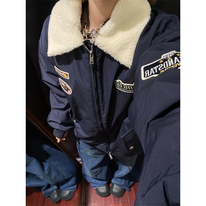 卡其色翻领棉服外套男女秋冬季宽松情侣学院风棒球服加厚保暖棉衣,男装夹克,星座1116A（原606A-3）