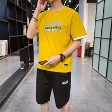 2021夏季新款短袖运动套装男港风短袖套装套头两件套H0803-P35，男装套装，星座217-4