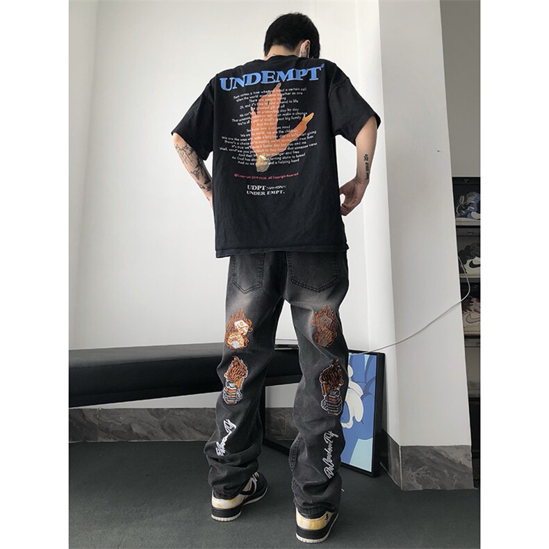 美式ins高街hiphop小众刺绣牛仔裤货号K710P6588,男装牛仔裤,电商A063