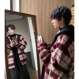 小香风秋装新款拼色男士毛呢港风连帽夹克外套 A071-JK108-P125图片