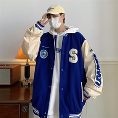 男秋季2023新款长袖夹克外套毛巾绣毛呢拼皮YK63P55，男装夹克，星座1116-2