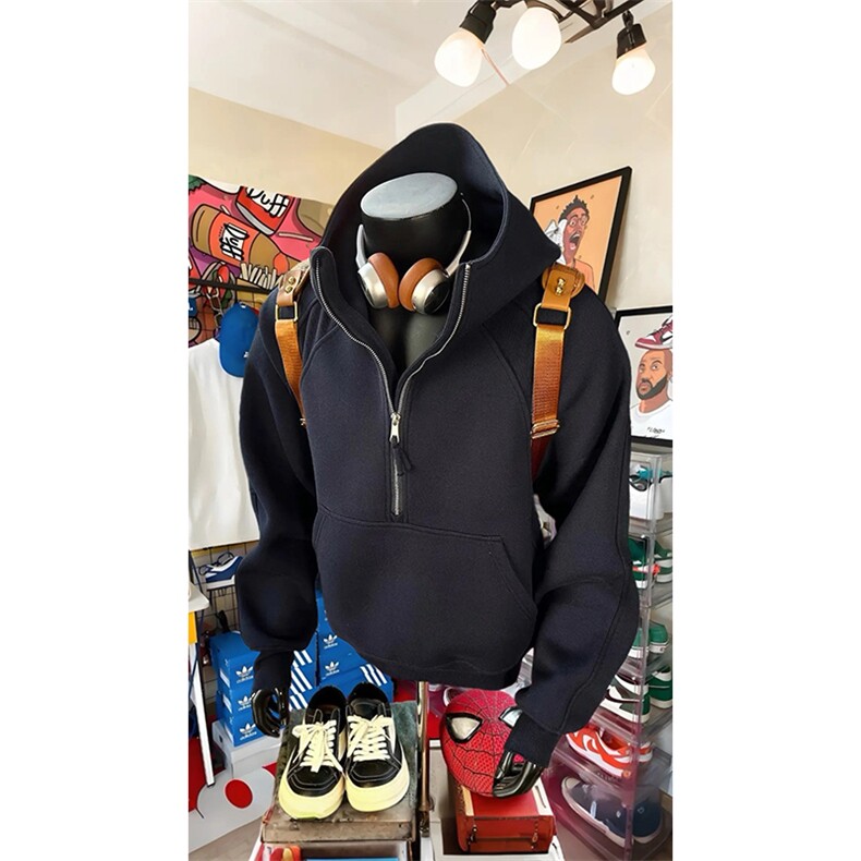 抖音得物高品质二开26春装重磅宽松结构拉链设计高领连帽卫衣W76,男装卫衣,电商A486-1