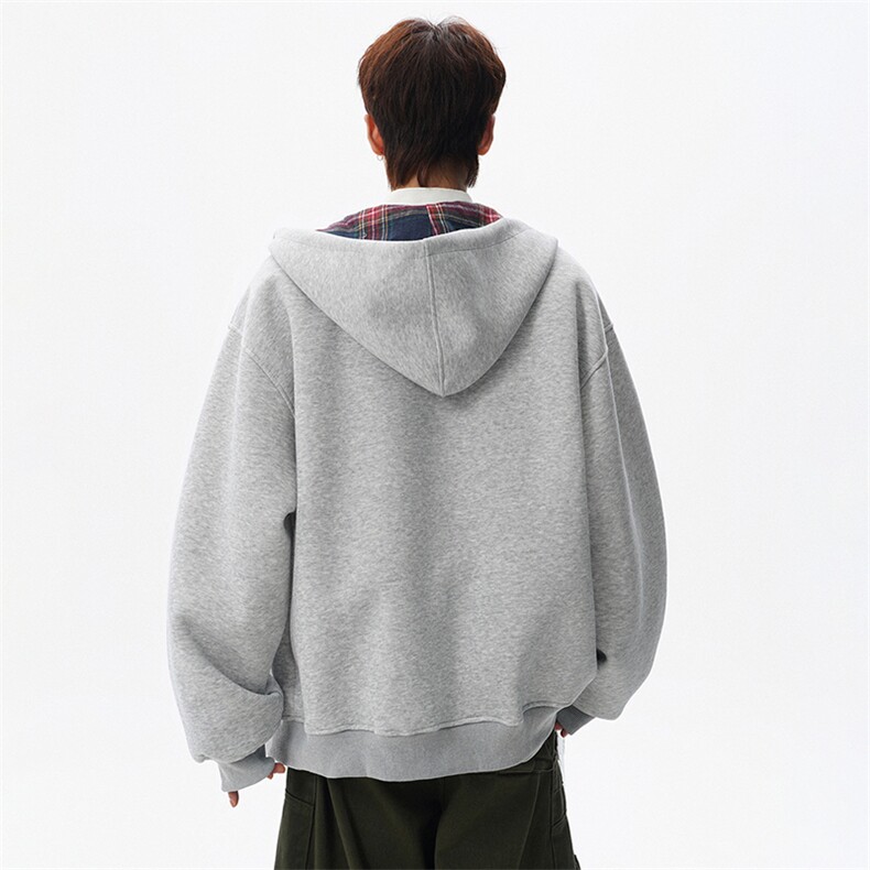 26新款狗狗刺绣格子内里连帽开衫卫衣W638P70,男装卫衣,电商A073