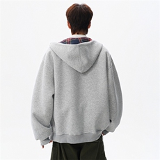 26新款狗狗刺绣格子内里连帽开衫卫衣W638P70，男装卫衣，电商A073