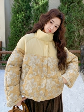 现货新款撞黄色买家秀已更风印花50羽绒2C282-995P245K388，女装羽绒服，2C282