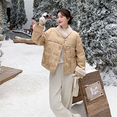 新中式风毛绒领短款羽绒服女冬季新款90白鸭绒小个子保暖外套，女装羽绒服，2C159