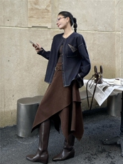 2025秋装新款复古印花宽松牛仔外套，女装牛仔外套，深水步