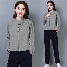 原创轻奢真值典雅文艺盘扣棉麻上衣短袖显瘦亚麻T恤民族风夏装，女装衬衫，奕阳依阁