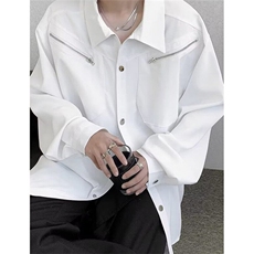 设计感金属扣拉链装饰长袖衬衫男士潮流垂感衬衣痞帅气C658，男装衬衫，星座1116A（原606A-3）