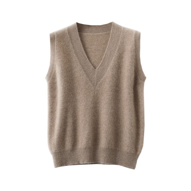 秋冬外穿V领无袖套头毛衣针织背心坎肩宽松洋气马夹套衬衣马甲,女装马甲,绒汀羊绒