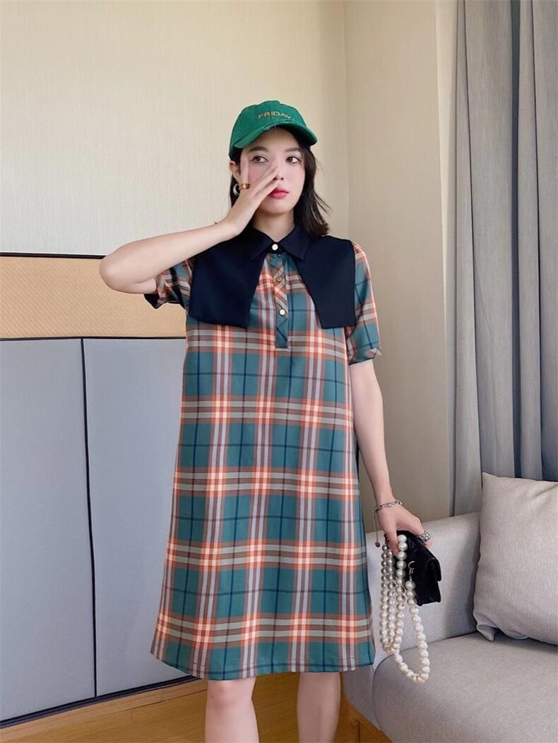 爱美欧夏季新款格子披肩连衣裙，女装连衣裙，爱美欧