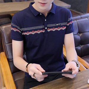 6010-P35男士短袖t恤2021夏季半袖体恤修身韩版潮流帅气polo衫图片