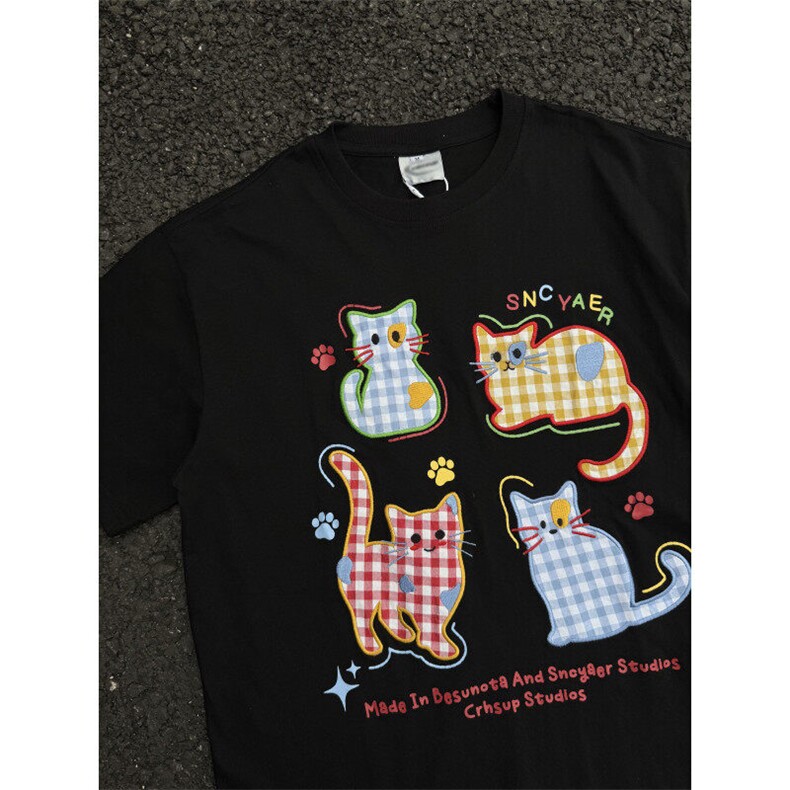 【有货】BK896CC-特P35猫咪刺绣短袖T恤男女情侣款,男装T恤,星座1007（原301D）