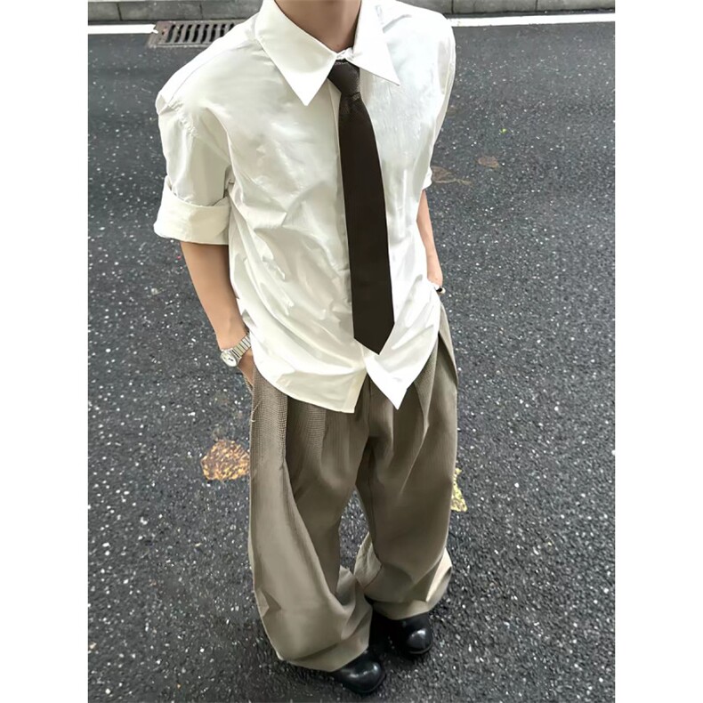 冷淡风高级感衬衫设计感小众痞帅炸街长袖衬衣男LS622-p35送领带图片