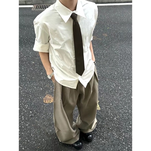 冷淡风高级感衬衫设计感小众痞帅炸街长袖衬衣男LS622-p35送领带图片