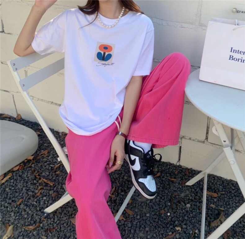 夏季印花植绒T恤，女装T恤，简蔻