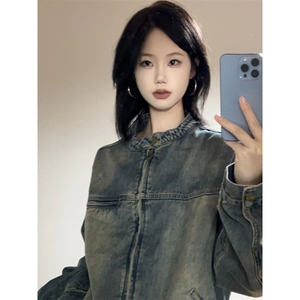 【有货】美式复古垫肩牛仔外套男女款高级感立领夹克JK05CC-特P68图片