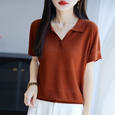 夏季新款时尚气质短袖针织衫女修身显瘦百搭休闲上衣，女装针织衫/毛衣，郡淞羊绒