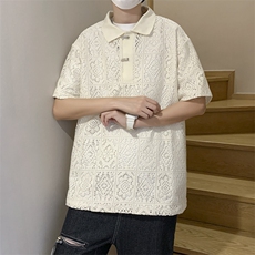 提花网格POLO衫男港风潮流帅气夏季翻领T恤宽松上衣PL0091-P40，男装Polo衫，星座308B-1