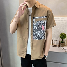 夏季轻熟店主小伙拼色宽松休闲短袖衬衫男衬衣A236-C08-P55-控88，男装T恤，电商A236