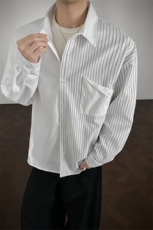 春秋新款韩系拼接条纹衬衫男宽松休闲长袖衬衫打底潮流衬衫特P45，男装T恤，电商B319