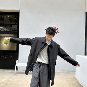 老钱风高端中长款宽松大衣外套 风衣夹克男A236-82508-P140图片