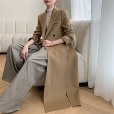 现货新款双面羊毛呢带复试后开叉100%全毛修身气质御姐款大衣，女装双面呢大衣，丝露依尚（原SL）