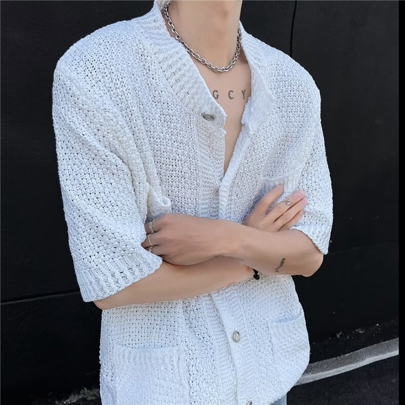 夏季小香风短袖T恤男ins潮牌韩版百搭针织开衫上衣外套CY859-P46,男装T恤,星座412-3
