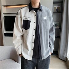 百搭衬衫男长袖宽松休闲韩版潮流拼色时尚秋装DS937T，男装衬衫，电商A102