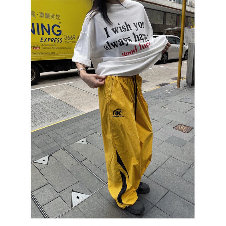 薄荷曼波风湖蓝色裤子夏季宽松阔腿hiphop街舞速干美式降落伞兵裤,男装休闲裤,星座506A