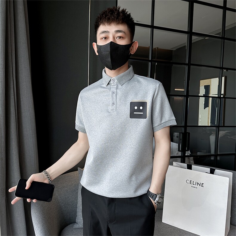 精神小伙夏季新款男士短袖体恤灰色印花半袖翻领Polo衫C208-8887图片