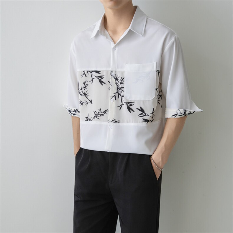 夏男轻熟风立领纯色衬衫男休闲宽松风衬衣轻熟风A236-82569-P55图片